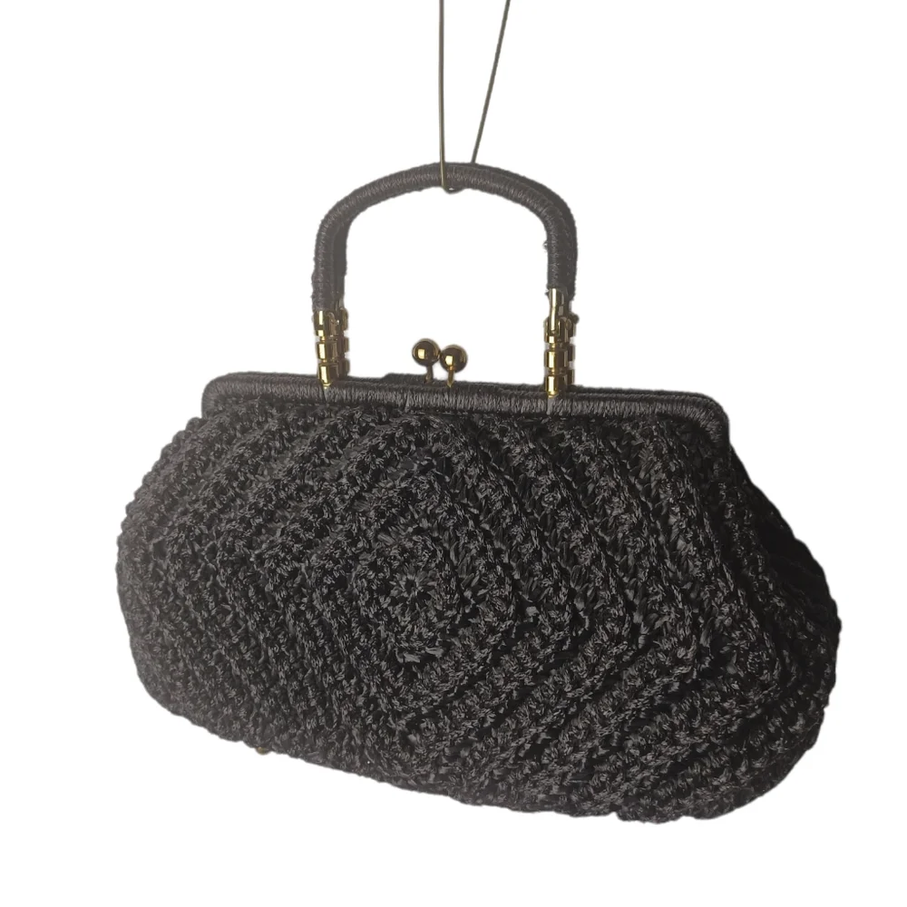 Vintage/Estate Rare Bara Japan Chevron Raffia Top Handle Purse "HOT!" - Picture 4 of 16